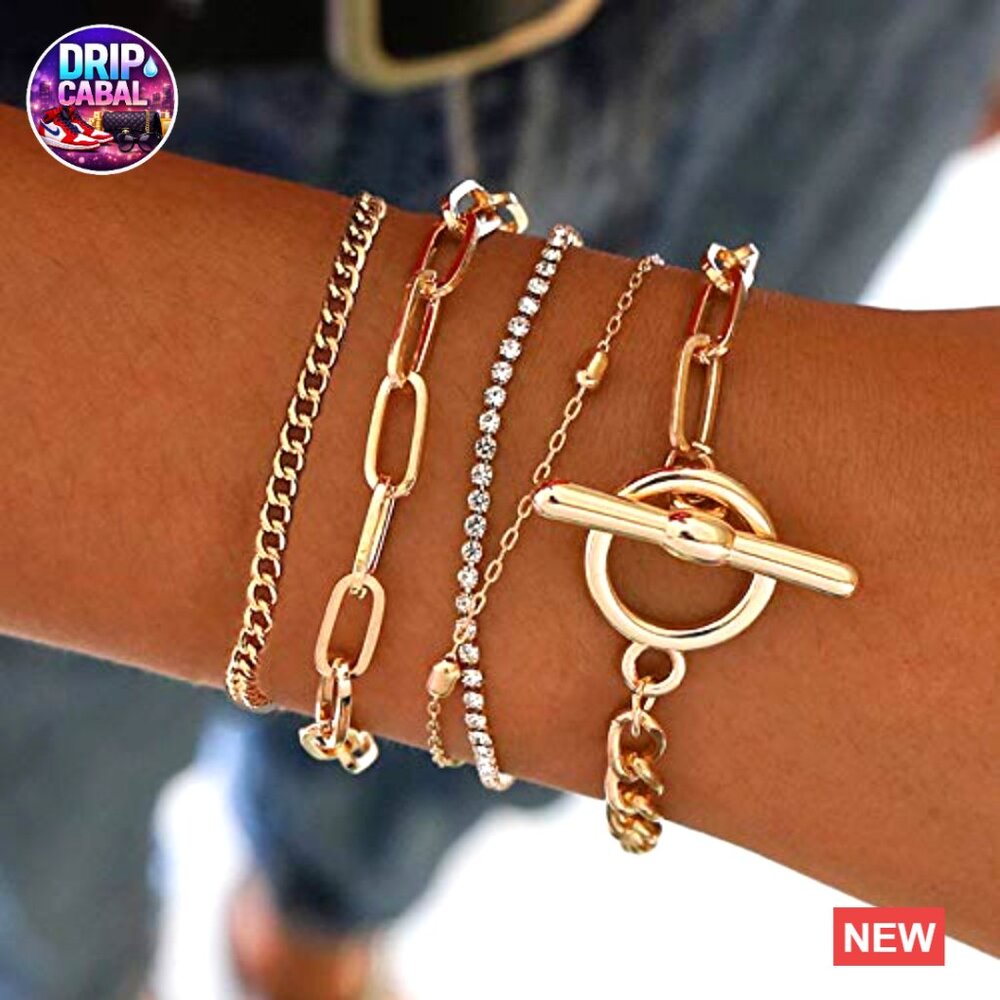 Gold Plated Stackable Bracelet Set Boho Chunky La… - image 2
